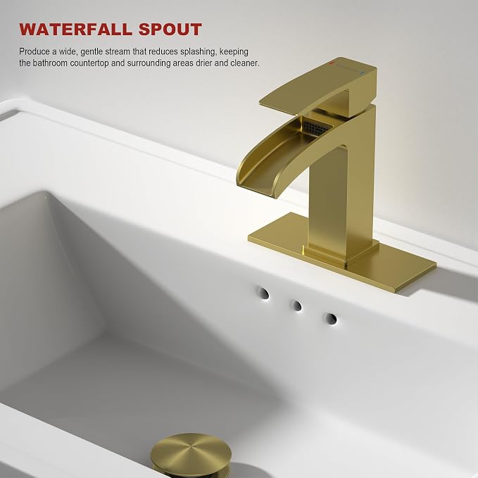 Brushed Gold Bathroom Faucet Waterfall Vanity Faucet - Image 3