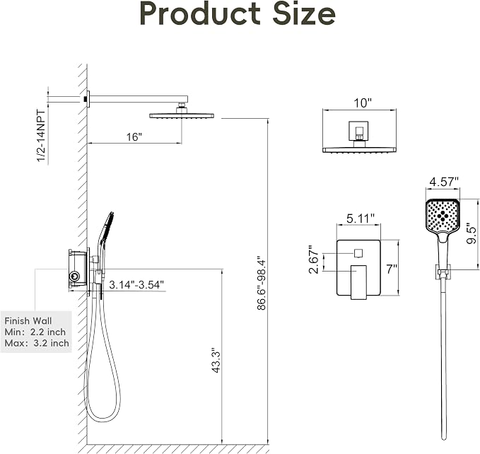 Gabrylly Shower System Gold, Wall Mounted Shower Faucet Set - Image 8