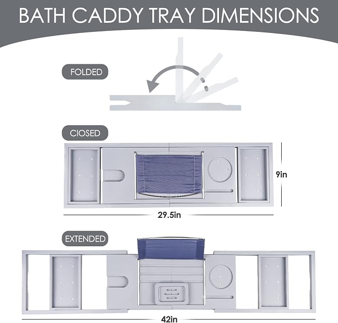 Foldable Bathtub Caddy Tray, Bamboo Bath Tub Tray Table - Image 4