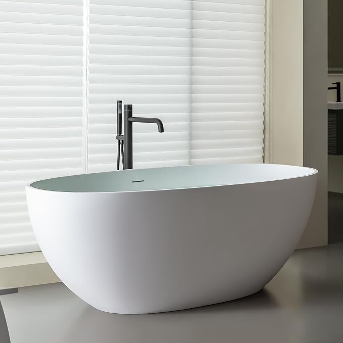 SJ STAR&JANE 69" Solid Surface Freestanding Bathtub, Matte White Stone Resin - Image 2