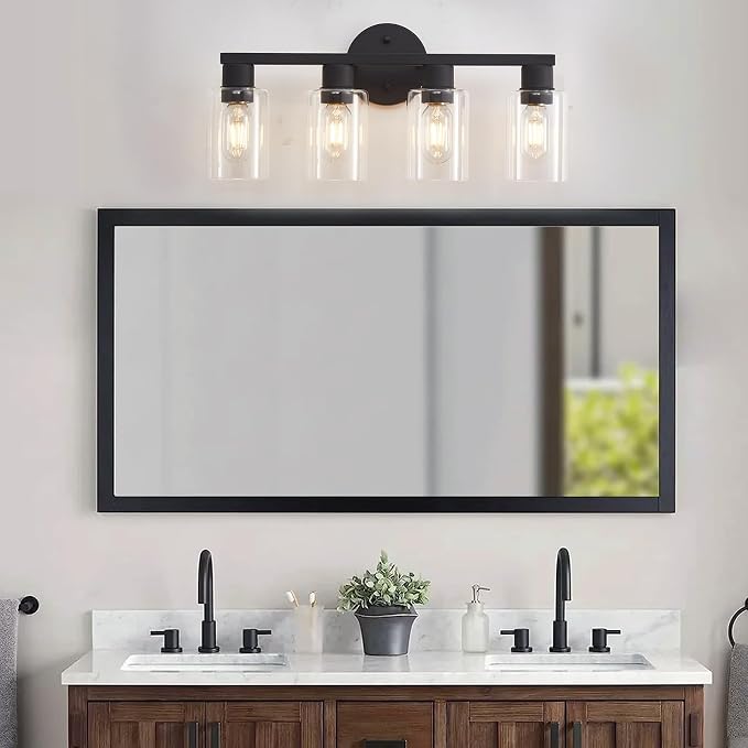 4 Light Bathroom Vanity Light, Matte Black Bathroom Light Fixtures - Image 2