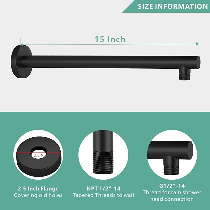 Voolan 15" Round Shower Arm - Image 2