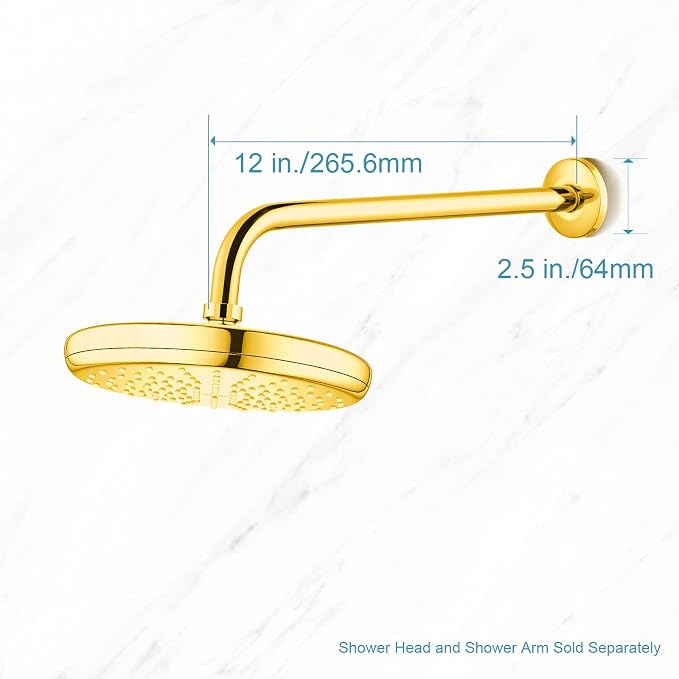 OFFO Shower Arm with Flange, 12 in Bright Gold Wall Mount Replacement Angle - Image 5
