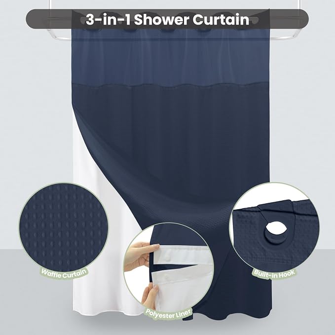 Inhousolu Long No Hook Shower Curtain - Image 2