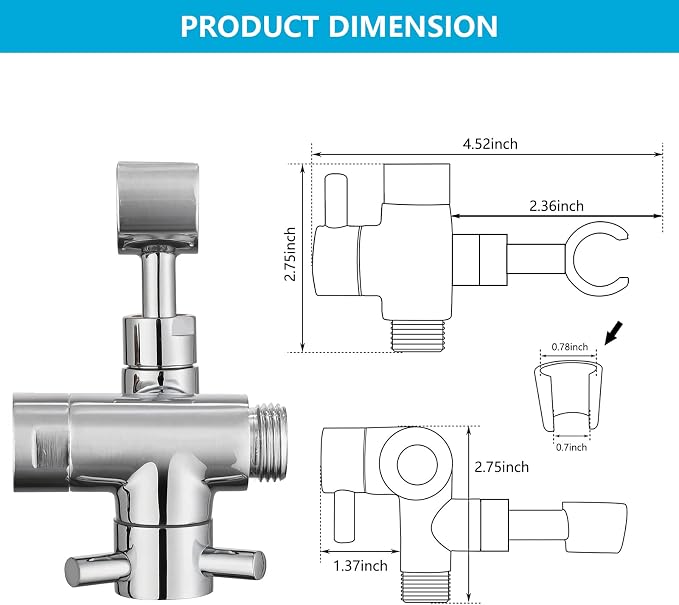 PDPBath Solid Brass 3 Way Shower Arm Diverter Valve - Image 5