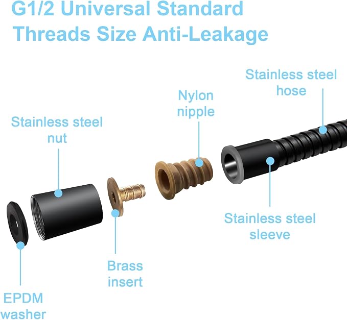 OFFO Shower Hose High Flow 0.43” Large Bore, Kink Free Stainless Steel Shower - Image 5
