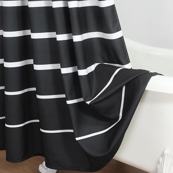 Black Shower Curtain, Modern Black and White Stripe Waterproof Polyester Shower - Image 5