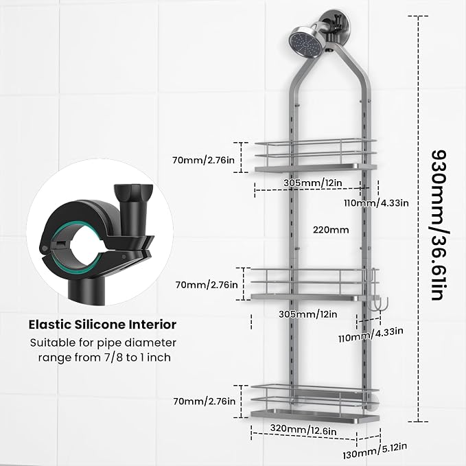 Shower Caddy Hanging, Adjustable Anti-Swing-Over The Shower Head Caddy - Image 6