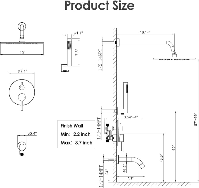 Gabrylly Bathtub Shower Faucet Set, Tub Shower System - Image 8