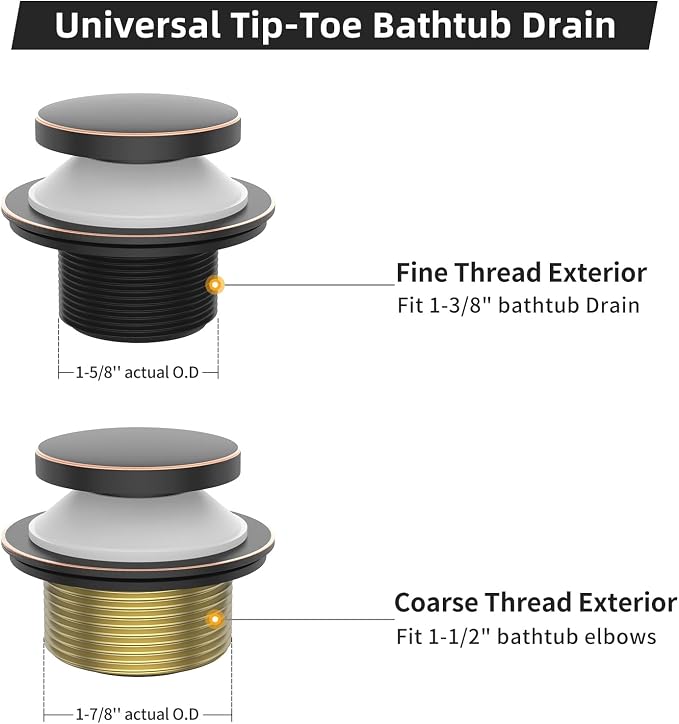 Tub Drain Kit, Tip-Toe Bathtub Drains and Overflow Kit, Bathroom Bath Tub Drain - Image 4