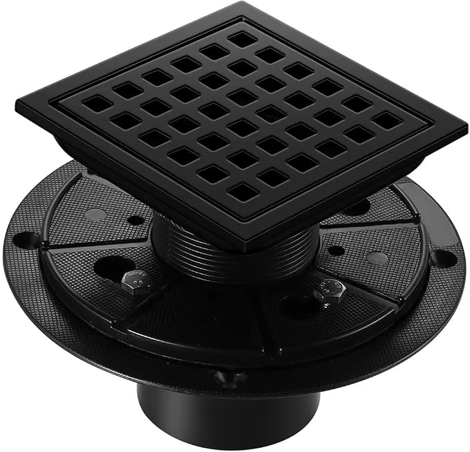 Shower Drain, Matte Black 4 inch Square Shower Floor Drain by Unknown