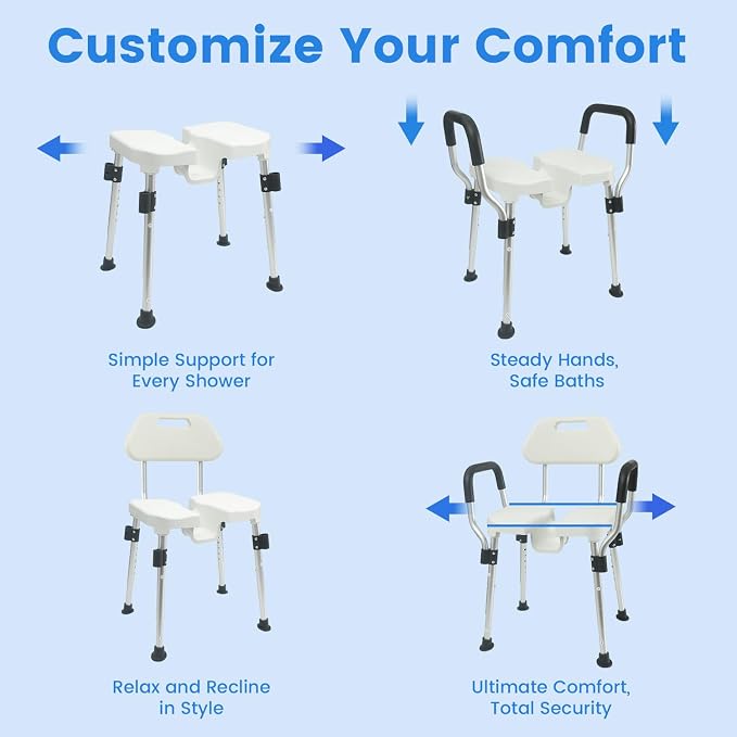 U-Shaped Shower Chair for Inside Shower, Heavy Duty Triple-Bar Base - Image 3