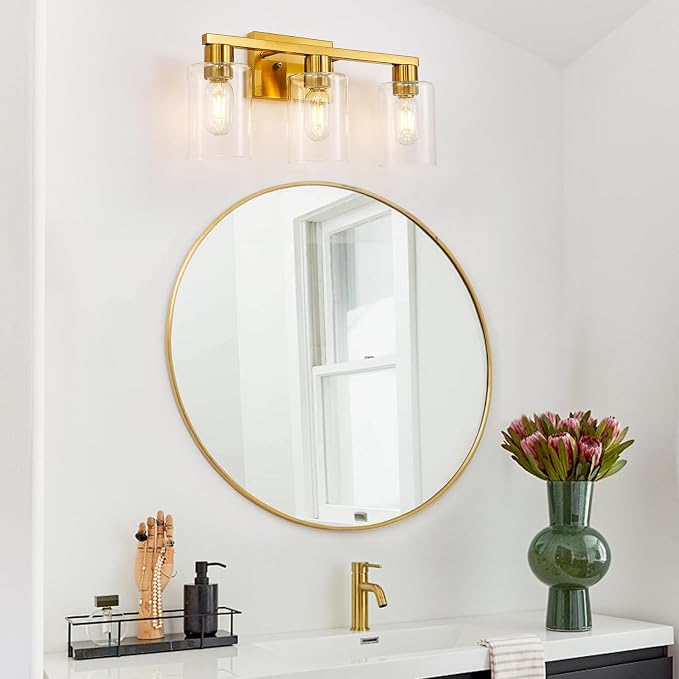 Gold 3-Light Bathroom Vanity Light, Modern Brushed Gold Vanity Lights - Image 9
