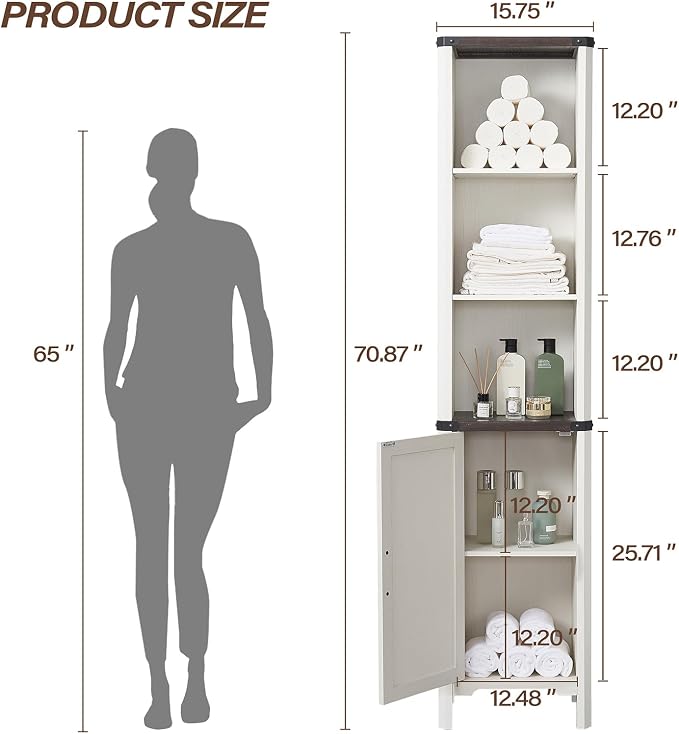 Bathroom Storage Cabinet, 5-Shelf Farmhouse Storage Cabinet - Image 2