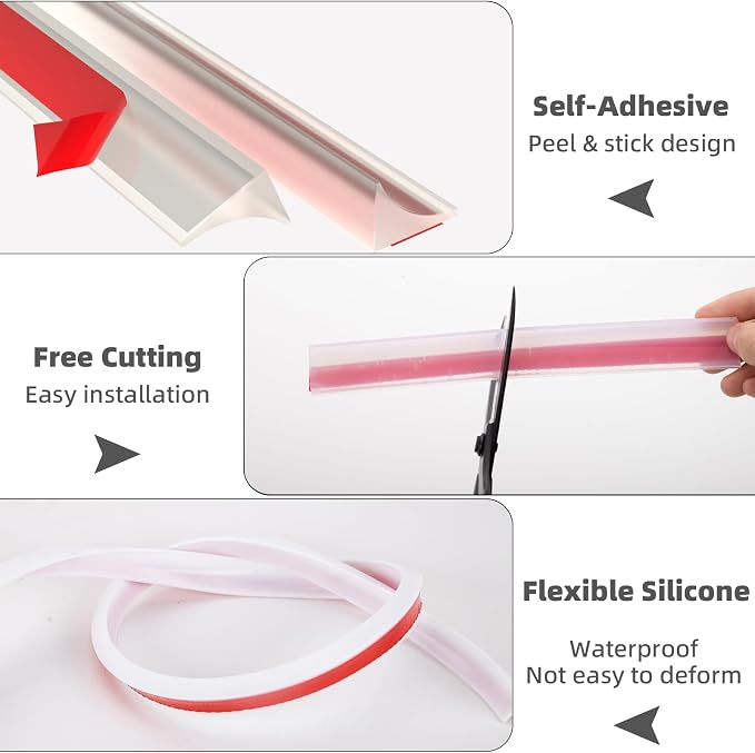 67 Inch Collapsible Shower Threshold Water Dam Barrier, Self Adhesive Silicone - Image 4
