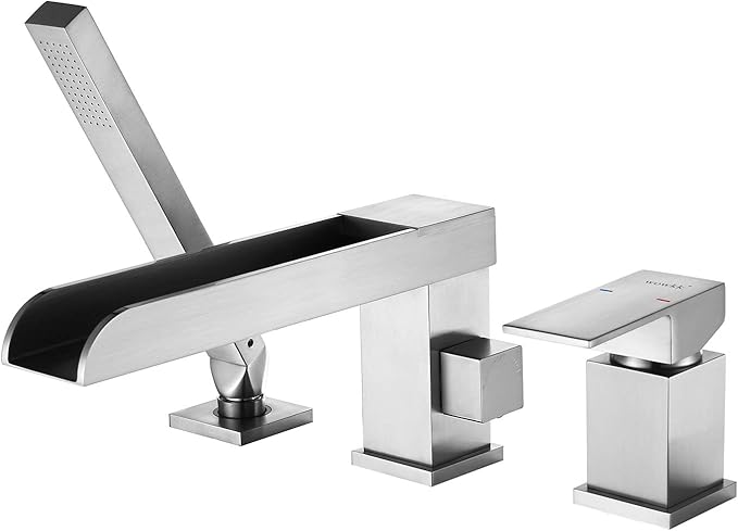 Waterfall Roman Tub Faucets Deck Mount Brushed Nickel Bathtub Faucets Brass Tub by wowkksanitaryware