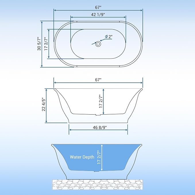 67" Acrylic Freestanding Bathtub, Contemporary Soaking Tub, CUPC Certified - Image 2