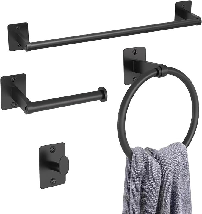 Matte Black Bathroom Accessories Set, 4 Pieces Bathroom Hardware Set, 16 inch by KLJKPA