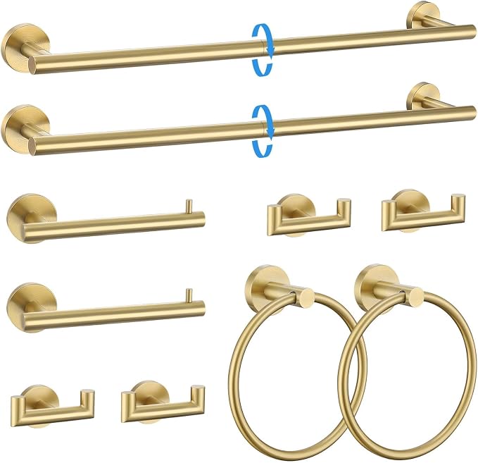 10-Piece Brushed Gold Towel Bar Set Bathroom Hardware Set Include 23.6in Towel by TNOMS