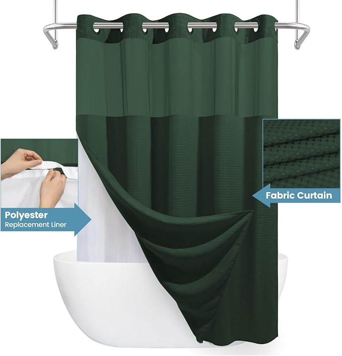 Dark Green Shower Curtain and Liner Set - Image 4