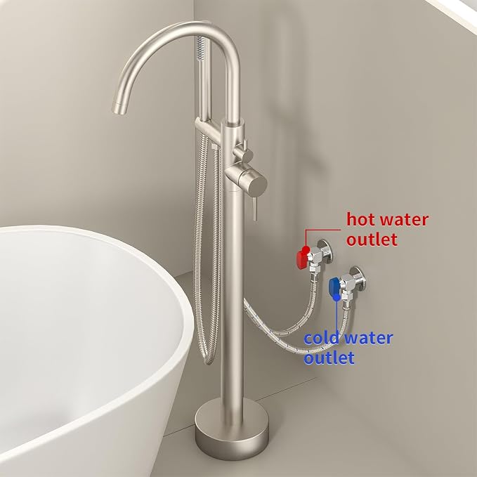 Freestanding Bathtub Faucet Waterfall Tub Filler Brushed Nickel Floor Mount - Image 7