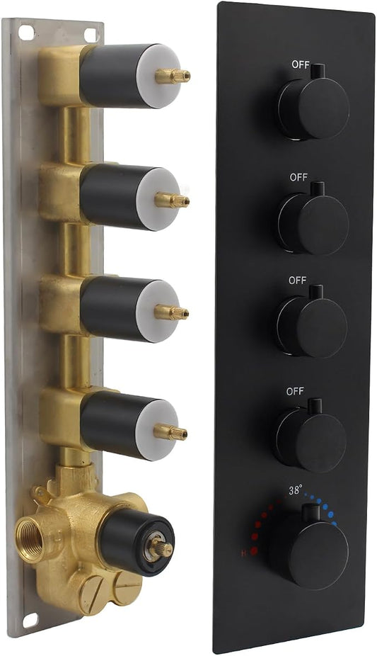 HOMEDEC Black 4-Function Shower Diverter Valve, 4 Ways Thermostatic Brass Mixer by HOMEDEC
