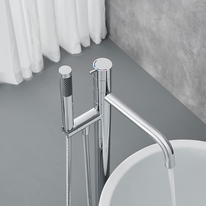 Freestanding Bathtub Faucet Floor Mount Tub Filler Chrome Brass Single Handle - Image 5