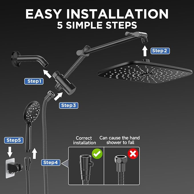 Veken 11.8'' Rain Black Shower Head - Image 7