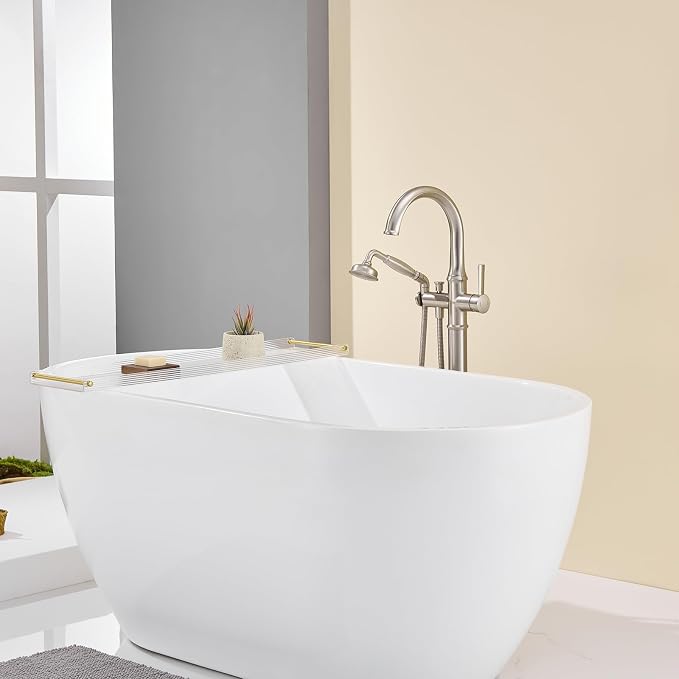 Freestanding Tub Faucet Floor Mount Tub Filler Brushed Nickel Free Standing - Image 4