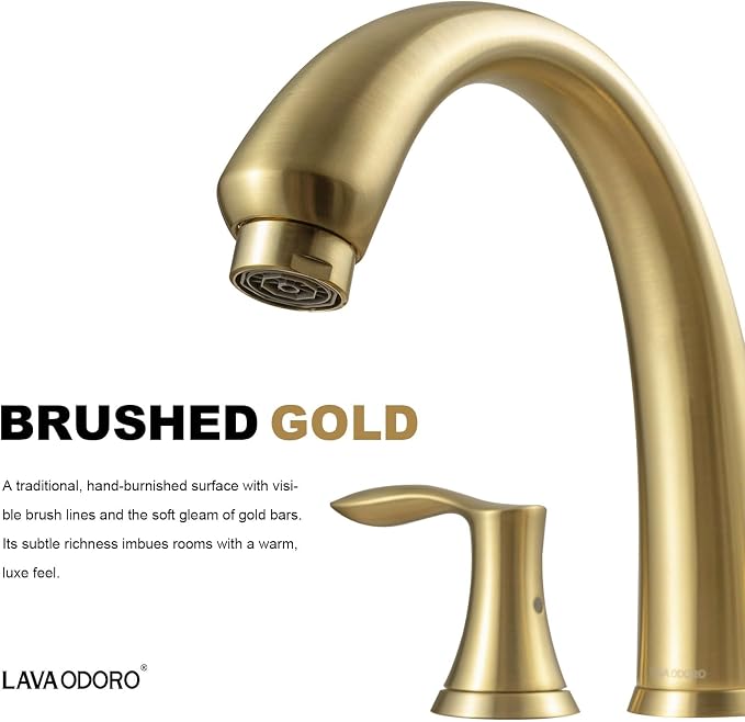 Lava Odoro Brushed Gold Roman Tub Faucet, 2 Handle Bathtub Faucet - Image 4