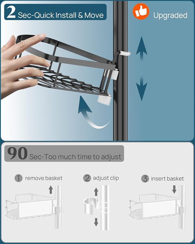 SEIRIONE Corner Shower Caddy Tension Pole, Rustproof Bathroom Shower Organizer - Image 7