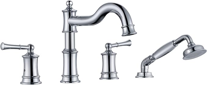 Roman Bathtub Faucet Set With Hand Shower 4 Hole Deck Mount Tub Filler With by WINKEAR