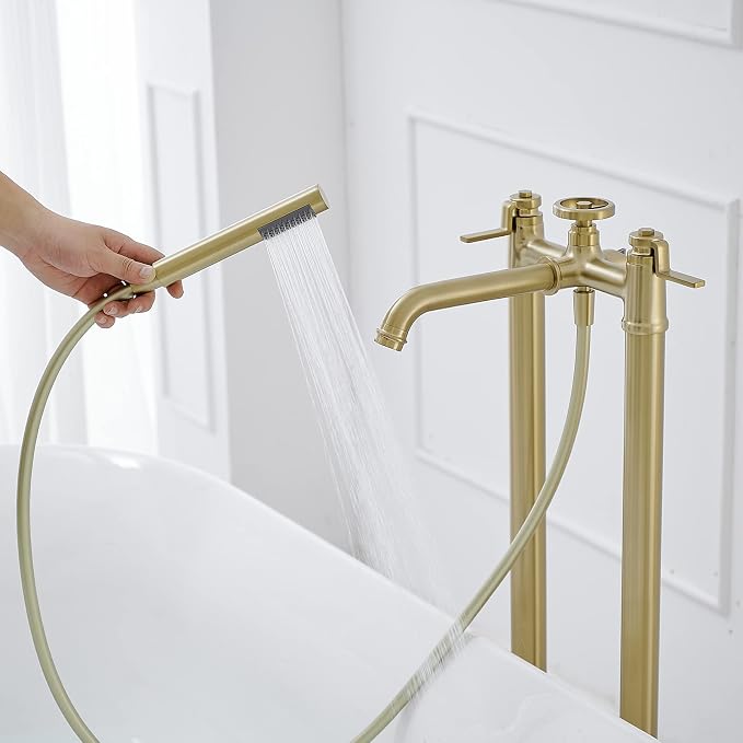 Gold Freestanding Bathtub Faucet Floor Mount Tub Filler - Image 5
