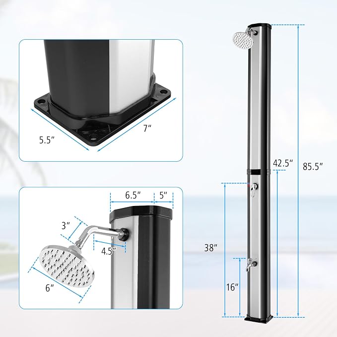 Goplus 9.3 Gallon Solar Heated Outdoor Shower, 7.2 FT Freestanding Garden Shower - Image 6