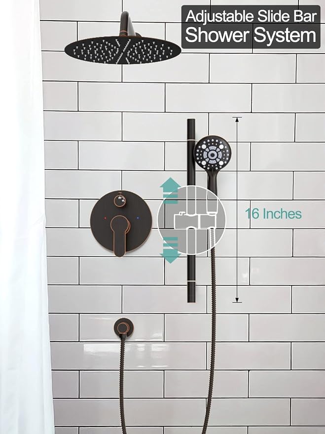 SR SUN RISE 12 Inch Oil Rubbed Bronze Shower System, Wall-Mount Adjustable - Image 3