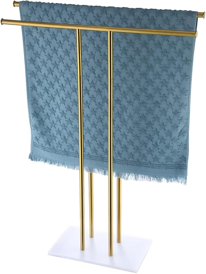 JQK Bath Towel Holder Stand Brushed Gold, 30 Inch Free Standing Double Towel by Homeimprovement