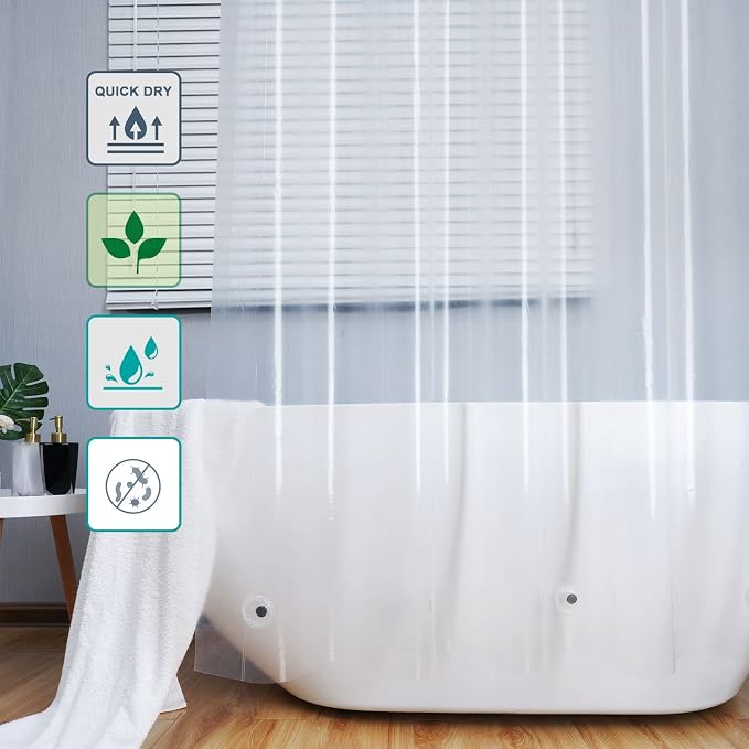 AooHome Eva Clear 54x72 Inches Shower Curtain Liner, See Through Clear 8G - Image 2