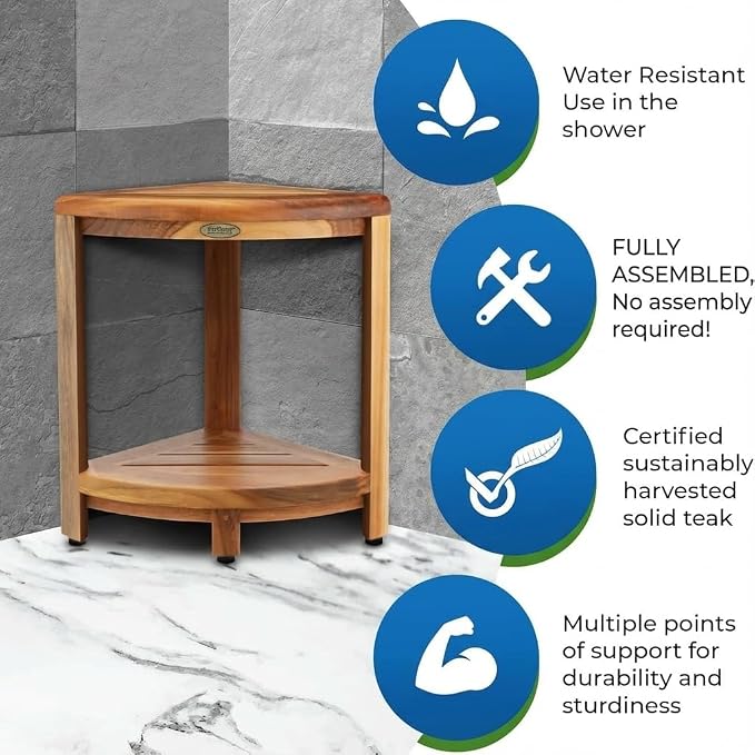 DecoTeak Teak Corner Shower Shelf – 2 Tier Waterproof Bathroom Storage - Image 6