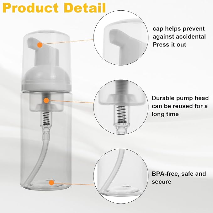 2oz Travel-Sized Foaming Pump Bottles, Refillable Travel Size Mousse Bottle - Image 3