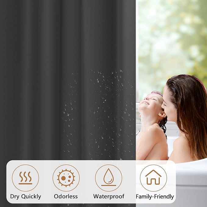 Charcoal Grey Waterproof Fabric Shower Curtain Liner - Image 5