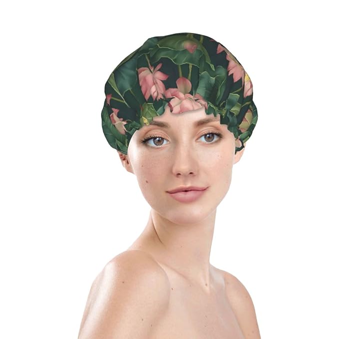 Elegant Lotus and Leaves Shower Cap - Image 3