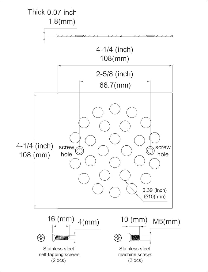 4-1/4 Inch Screw-in Square Floor Drain Cover Replacement Shower Grates - Image 5