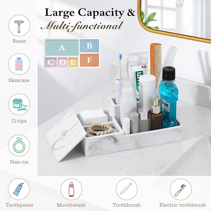 Luxspire Bathroom Counter Organizer, Marble Toothbrush Holder - Image 2