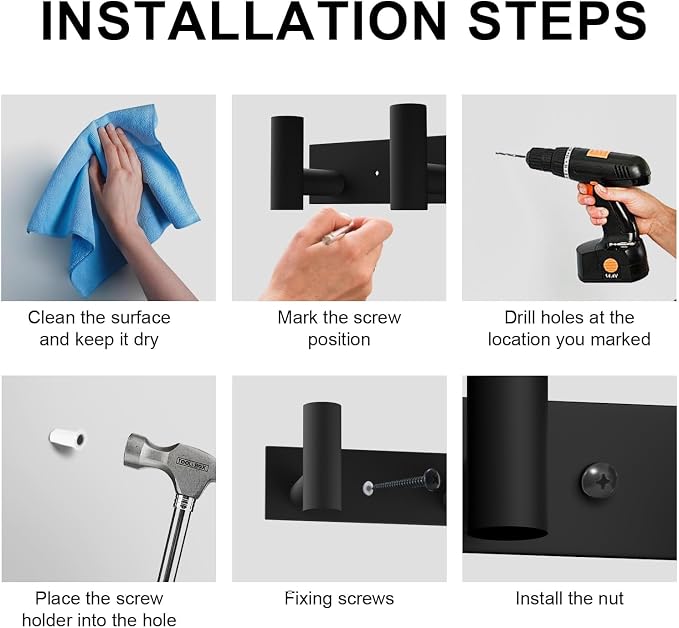 VAEHOLD Black Hat and Coat Wall Mount Rack 5 Hooks - Image 7