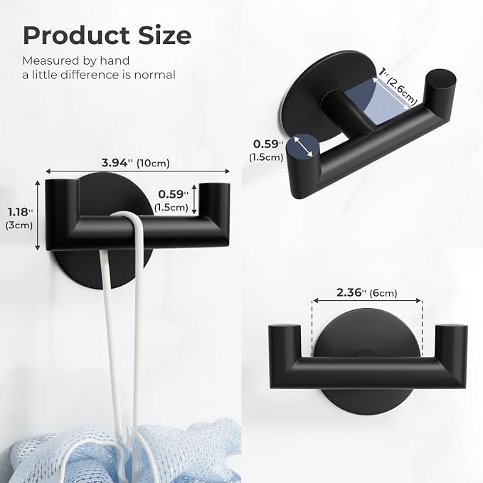 2 Pack Black Bathroom Hooks for Towels - Image 3
