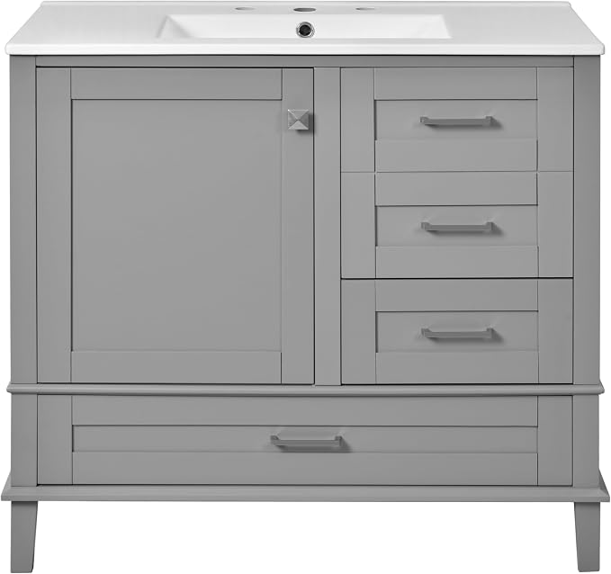 36" Bathroom Vanity with Solid Pine Frame, 1 Soft Close Door and 3 Drawers - Image 9