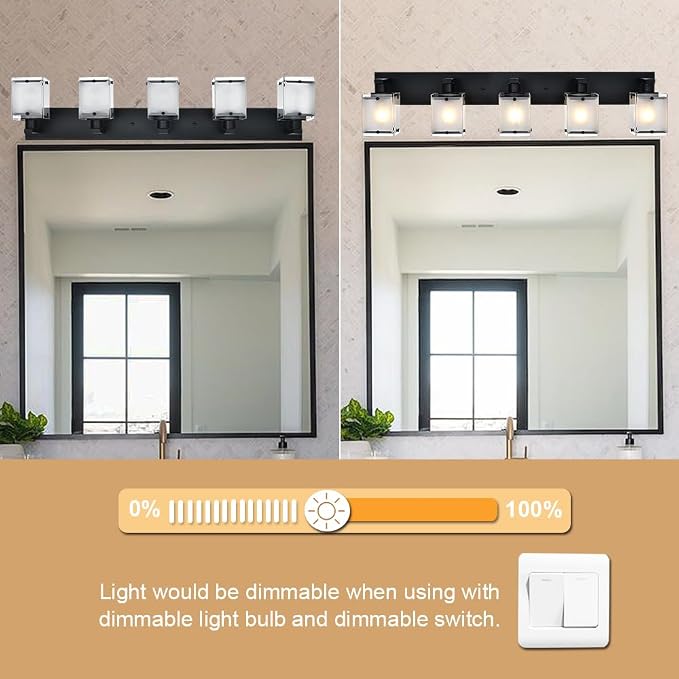 5-Lights Bathroom Light Fixtures, Matte Black Modern Vanity Lights - Image 3