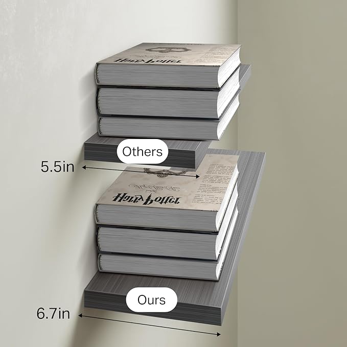 BAYKA Grey Floating Shelves for Wall, Wall Mounted Rustic Wood Shelves for - Image 3