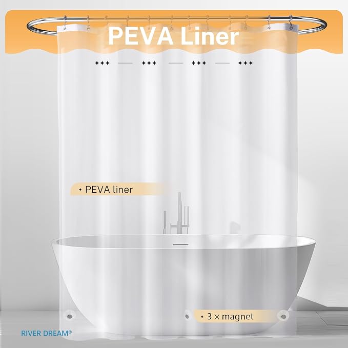 River Dream 3 in 1 Shower Curtain Set, Waffle Fabric Shower Curtain and - Image 4