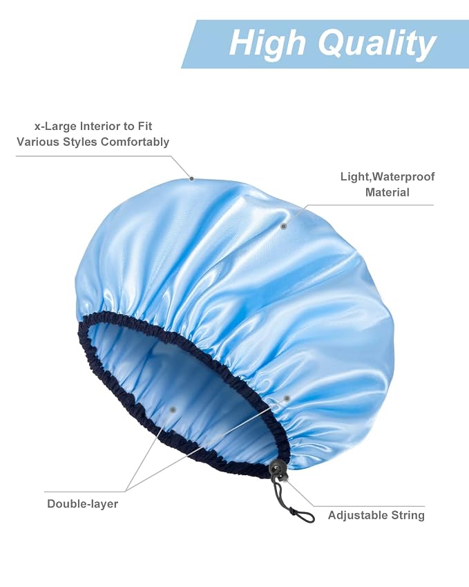 Auban Shower Cap for Women, Adjustable Reusable, Extra Large, Double-Layer - Image 5